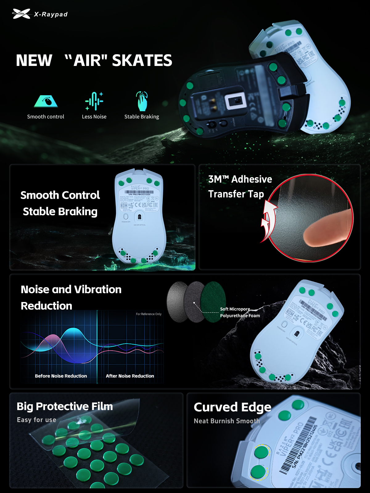 X-Raypad Jade Air DIY Mouse Skates D6.5mm Universal Dots-Quiet and ...